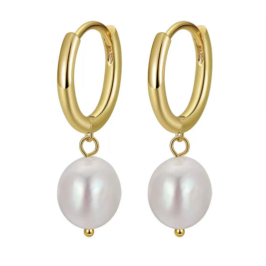 Cultured Freashwater Pear 925 Sterling Silver 14K Gold Plated French Versatile Earrings