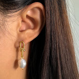 Cultured Freashwater Pear 14K Gold Plated 925 Sterling Silver Horseshoe Chain Baroque Earrings