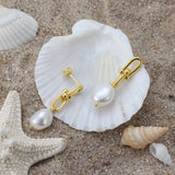 Cultured Freashwater Pear 14K Gold Plated 925 Sterling Silver Horseshoe Chain Baroque Earrings