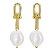 Cultured Freashwater Pear 14K Gold Plated 925 Sterling Silver Horseshoe Chain Baroque Earrings