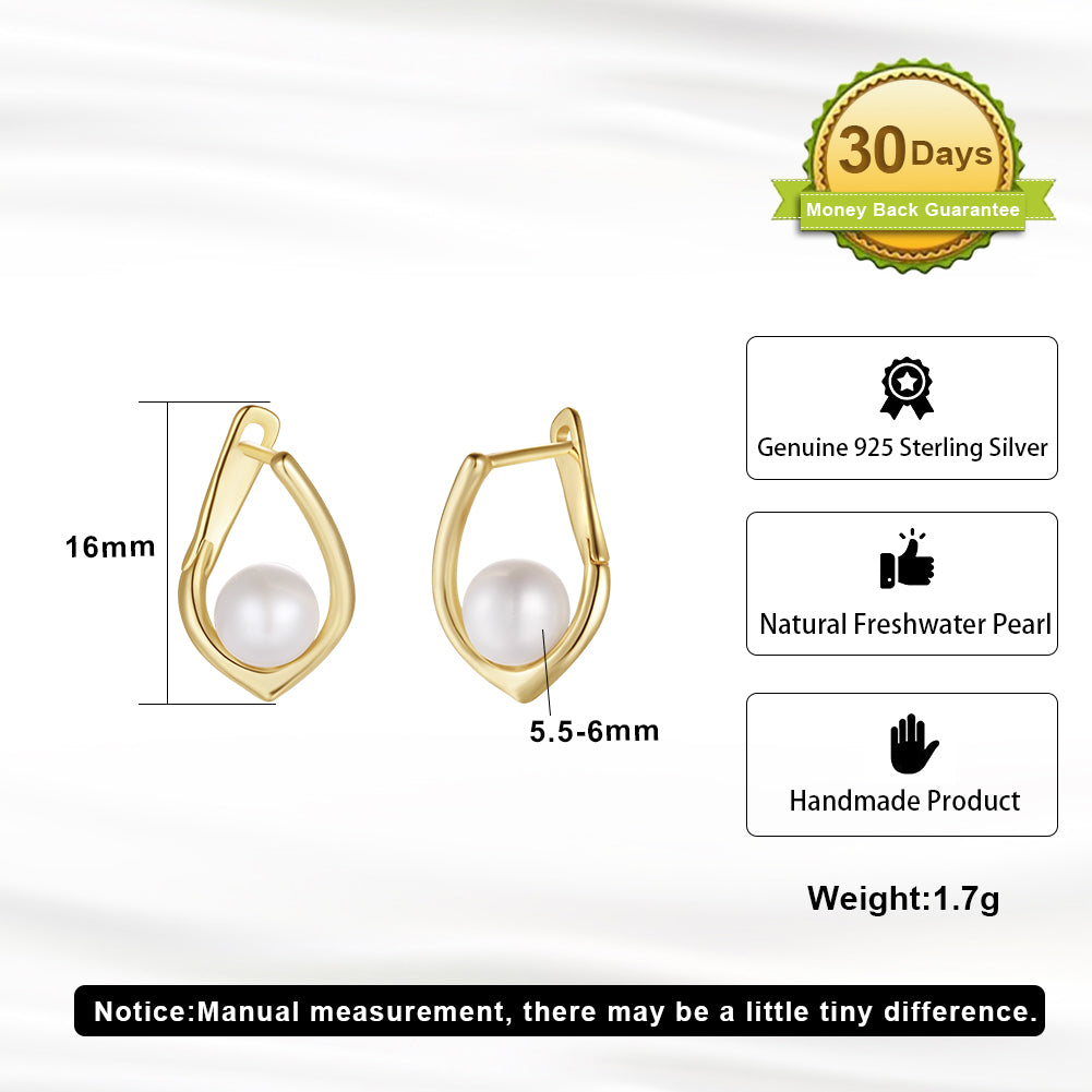 Cultured Freashwater Pear 14K Gold Plated 925 Sterling Silver Light Luxury Earrings