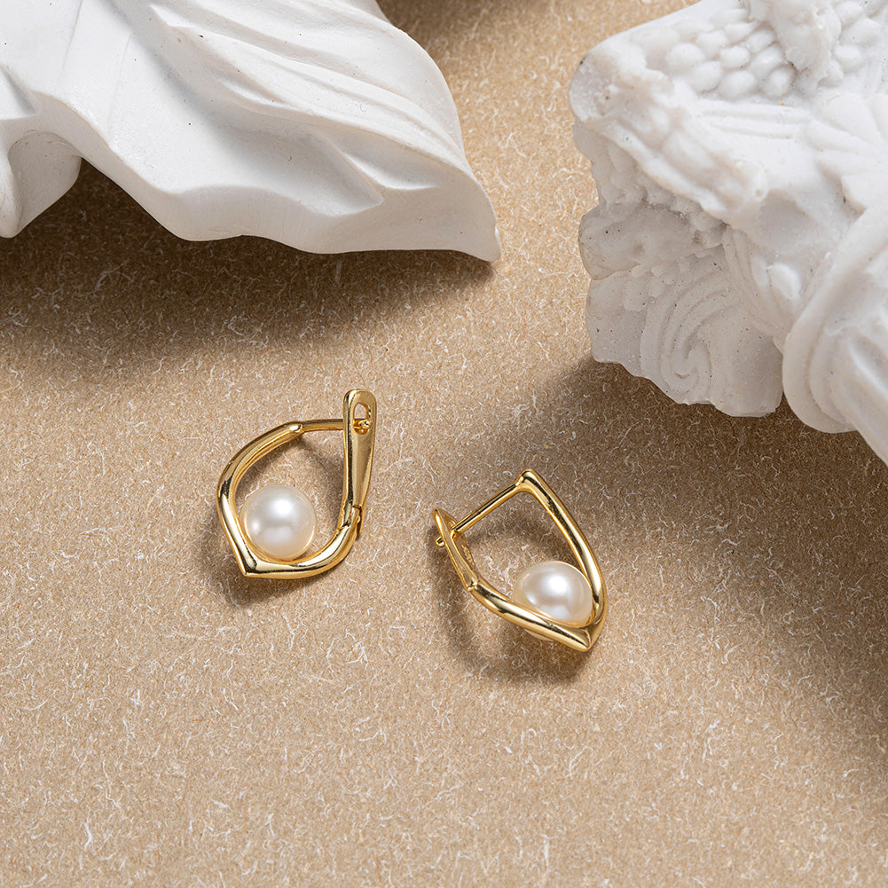 Cultured Freashwater Pear 14K Gold Plated 925 Sterling Silver Light Luxury Earrings