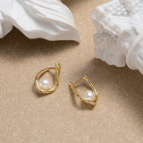 Cultured Freashwater Pear 14K Gold Plated 925 Sterling Silver Light Luxury Earrings