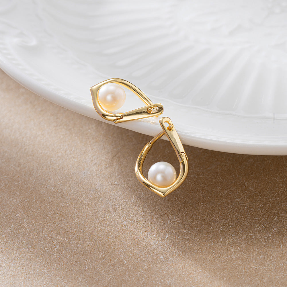 Cultured Freashwater Pear 14K Gold Plated 925 Sterling Silver Light Luxury Earrings