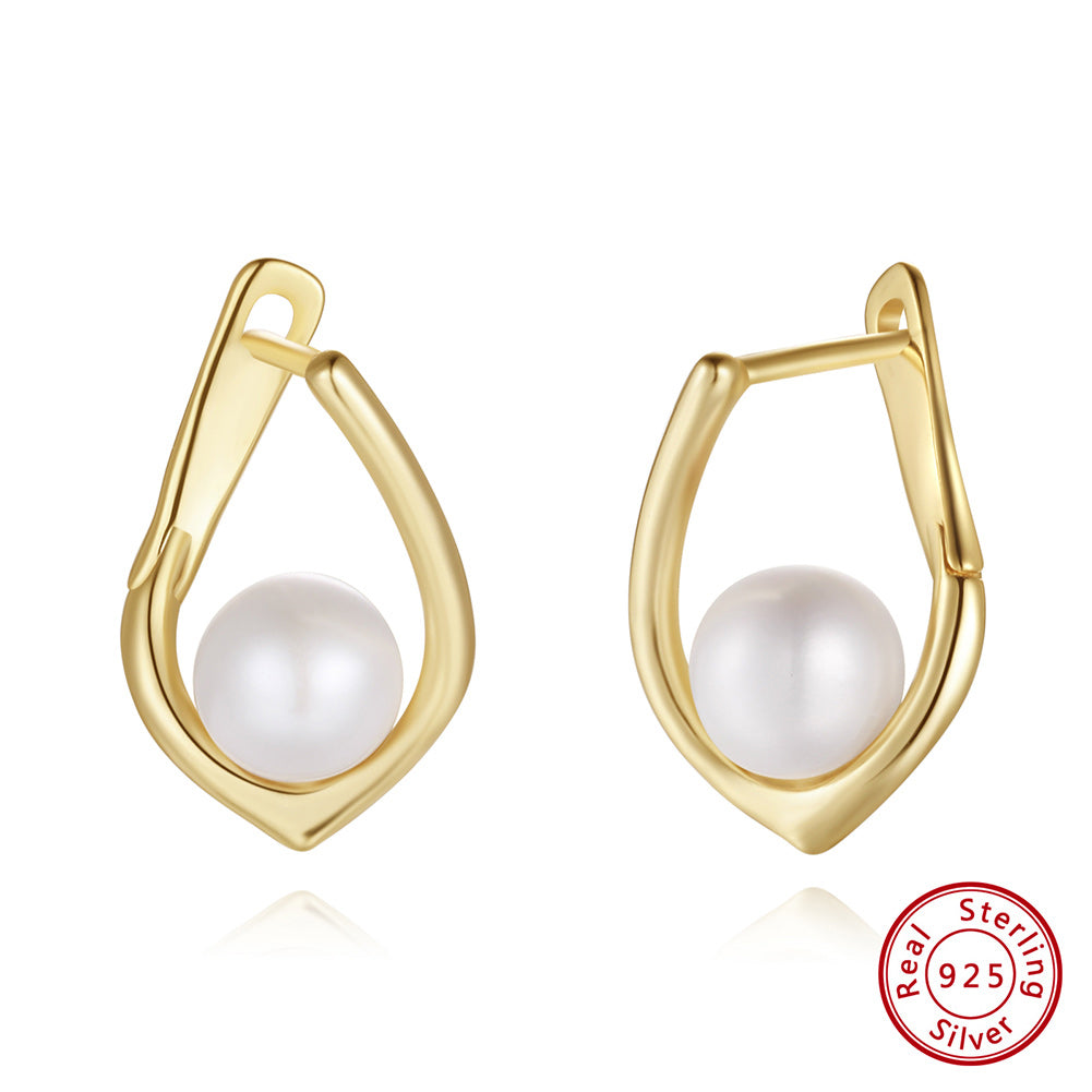 Cultured Freashwater Pear 14K Gold Plated 925 Sterling Silver Light Luxury Earrings