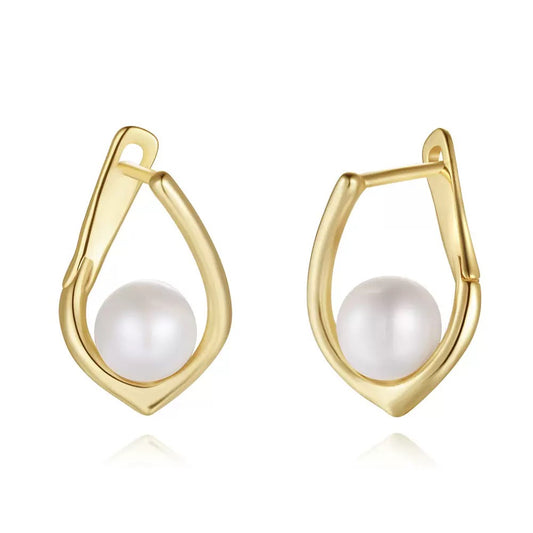 Cultured Freashwater Pear 14K Gold Plated 925 Sterling Silver Light Luxury Earrings