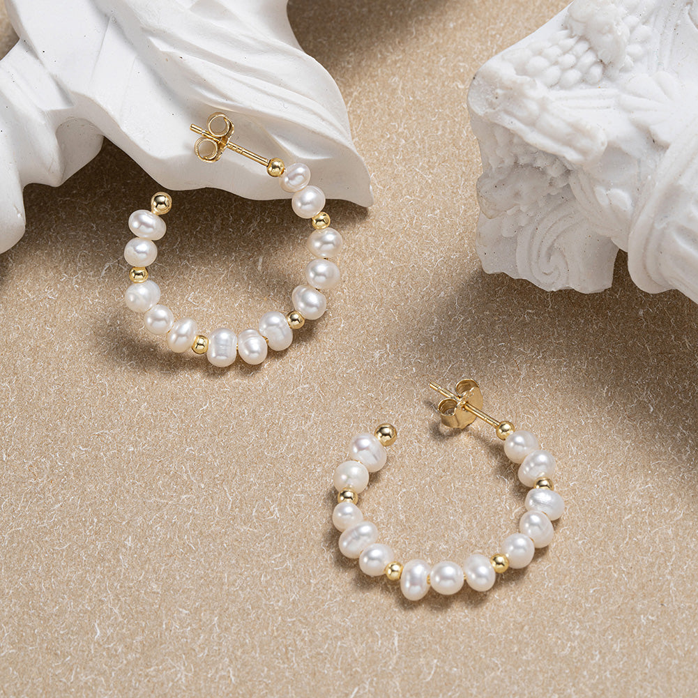 Cultured Freashwater Pear 14K Gold Plated 925 Sterling Silver Baroque Bead Earrings