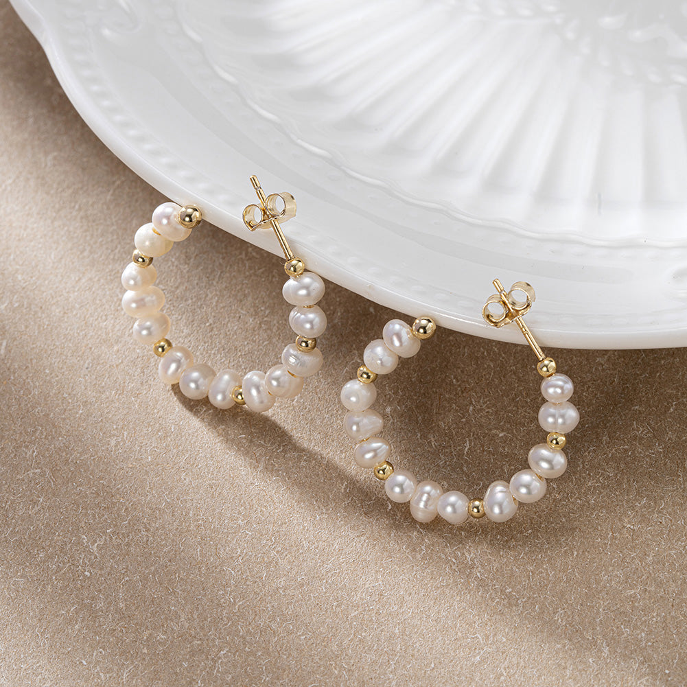 Cultured Freashwater Pear 14K Gold Plated 925 Sterling Silver Baroque Bead Earrings