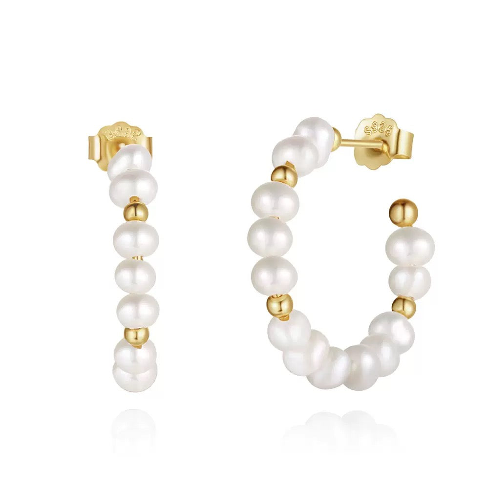 Cultured Freashwater Pear 14K Gold Plated 925 Sterling Silver Baroque Bead Earrings