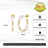 Cultured Freashwater Pear 14K Gold Plated 925 Sterling Silver Round beads With Pearls Earrings