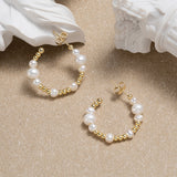 Cultured Freashwater Pear 14K Gold Plated 925 Sterling Silver Round beads With Pearls Earrings