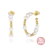 Cultured Freashwater Pear 14K Gold Plated 925 Sterling Silver Round beads With Pearls Earrings