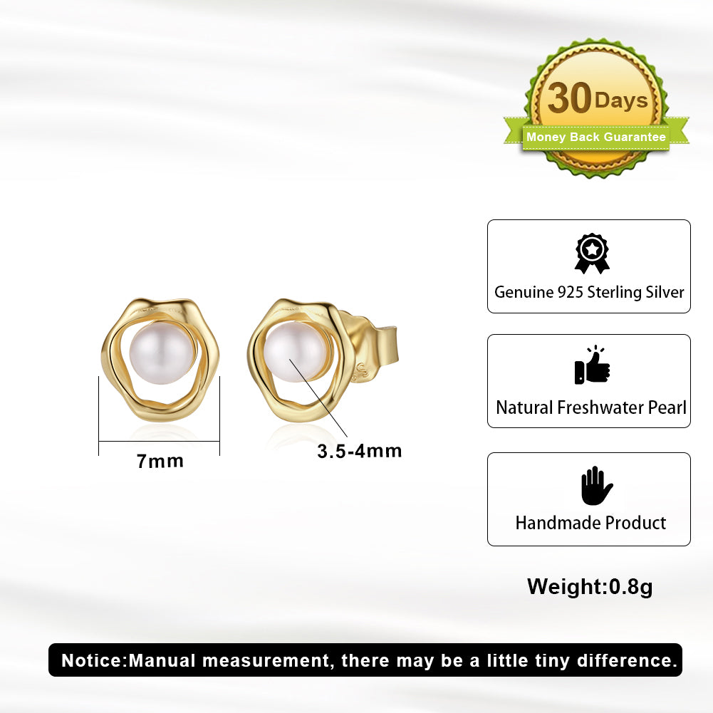 Cultured Freashwater Pear 14K Gold Plated 925 Sterling Silver Flower Shaped Earrings