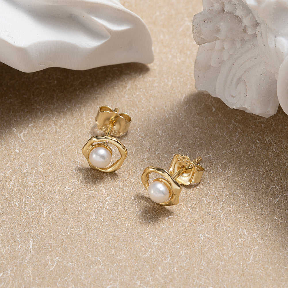 Cultured Freashwater Pear 14K Gold Plated 925 Sterling Silver Flower Shaped Earrings