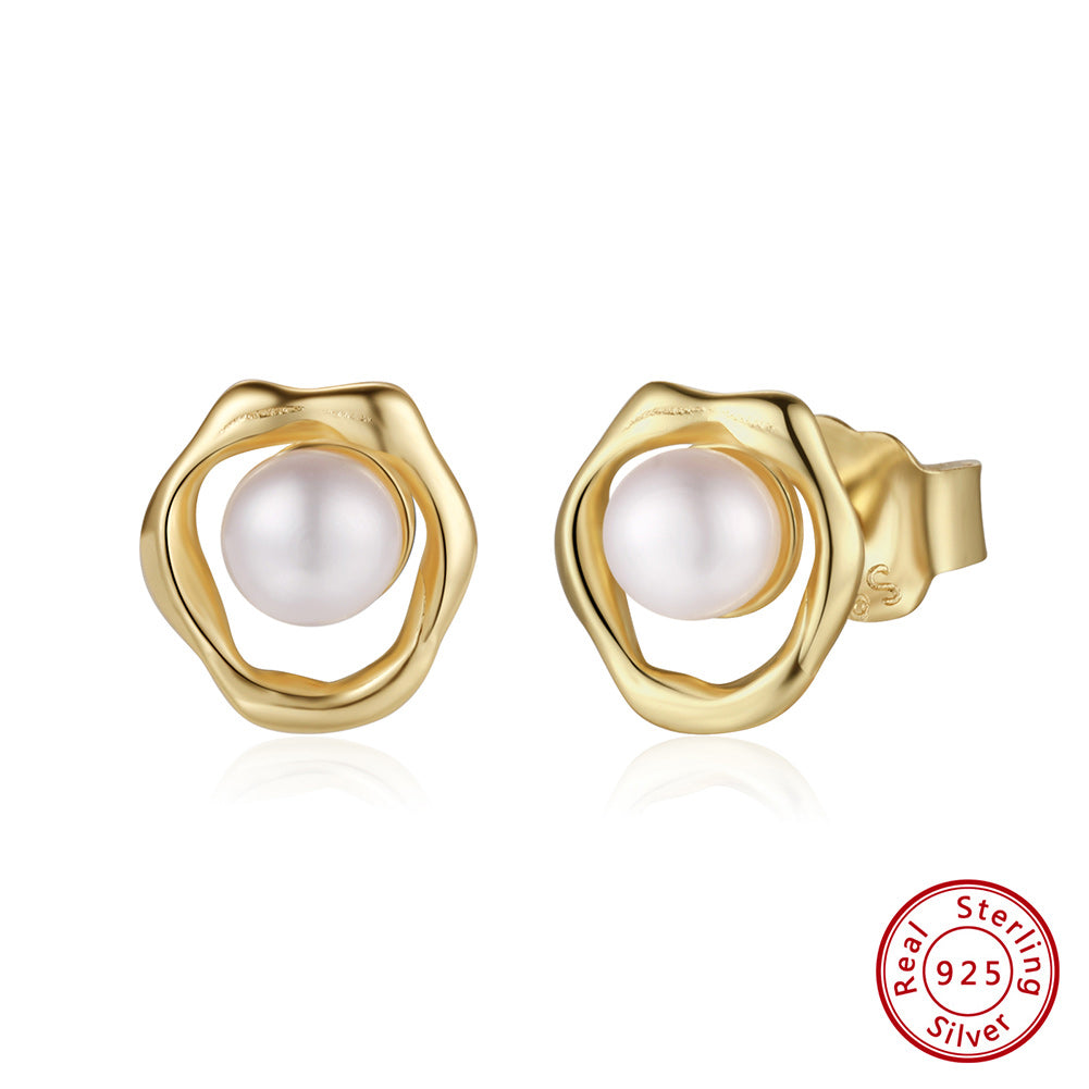 Cultured Freashwater Pear 14K Gold Plated 925 Sterling Silver Flower Shaped Earrings