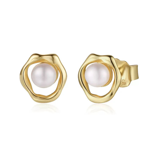 Cultured Freashwater Pear 14K Gold Plated 925 Sterling Silver Flower Shaped Earrings
