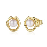 Cultured Freashwater Pear 14K Gold Plated 925 Sterling Silver Flower Shaped Earrings