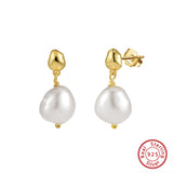 Cultured Freshwater Pearl 14K Gold Plated 925 Sterling Silver Irregular Baroque Earrings