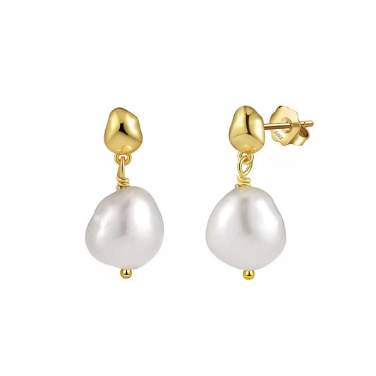 Cultured Freshwater Pearl 14K Gold Plated 925 Sterling Silver Irregular Baroque Earrings