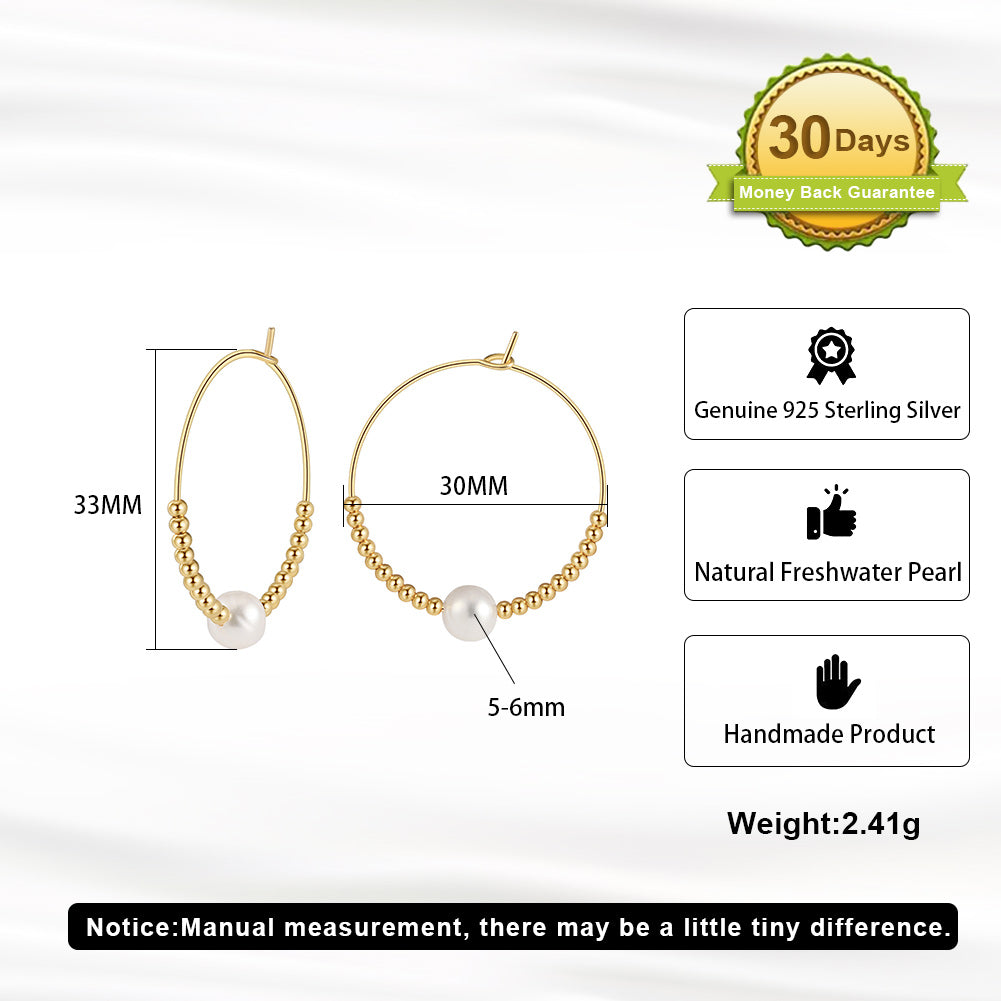 Cultured Freashwater Pear 14K Gold Plated 925 Sterling Silver Large Single Pearl Earrings