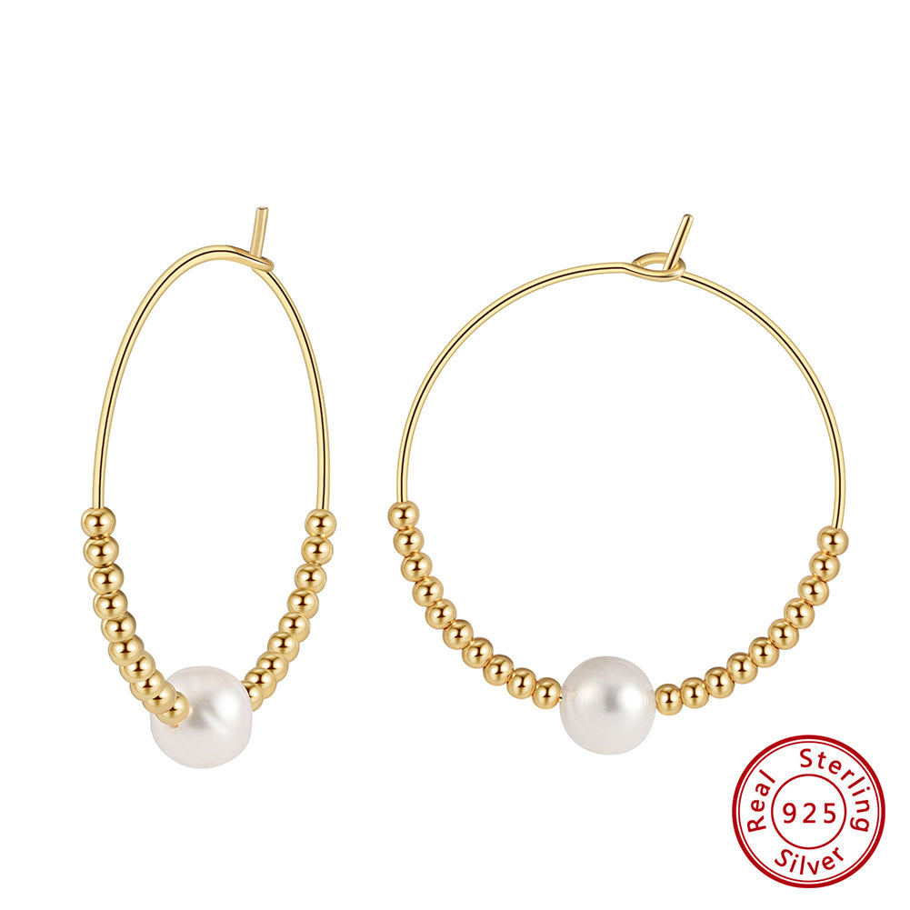 Cultured Freashwater Pear 14K Gold Plated 925 Sterling Silver Large Single Pearl Earrings