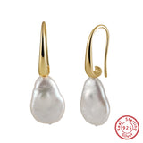 Cultured Freshwater Pearl 925 Sterling Silver 14K Gold Plated Baroque Shaped Earrings