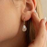Cultured Freshwater Pearl 925 Sterling Silver 14K Gold Plated Baroque Shaped Earrings