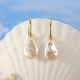 Cultured Freshwater Pearl 925 Sterling Silver 14K Gold Plated Baroque Shaped Earrings