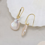 Cultured Freshwater Pearl 925 Sterling Silver 14K Gold Plated Baroque Shaped Earrings