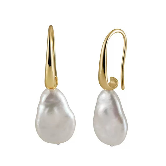 Cultured Freshwater Pearl 925 Sterling Silver 14K Gold Plated Baroque Shaped Earrings