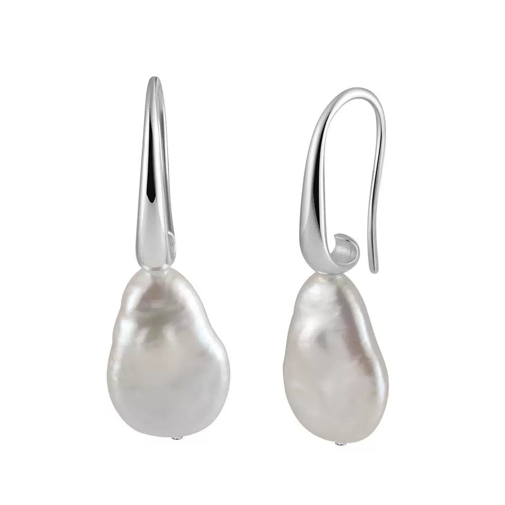 Cultured Freshwater Pearl 925 Sterling Silver 14K Gold Plated Baroque Shaped Earrings