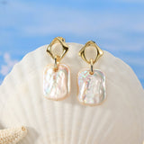 Cultured Freshwater Pearl 14K Gold Plated 925 Sterling Silver Square Baroque Earrings