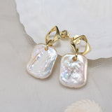 Cultured Freshwater Pearl 14K Gold Plated 925 Sterling Silver Square Baroque Earrings