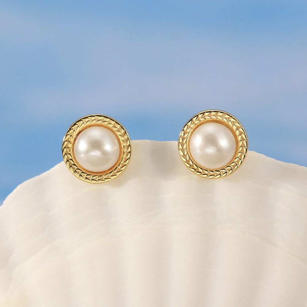 Cultured Freshwater Pearl 925 Sterling Silver 14K Gold Plated Vintage Large Pearl Earrings
