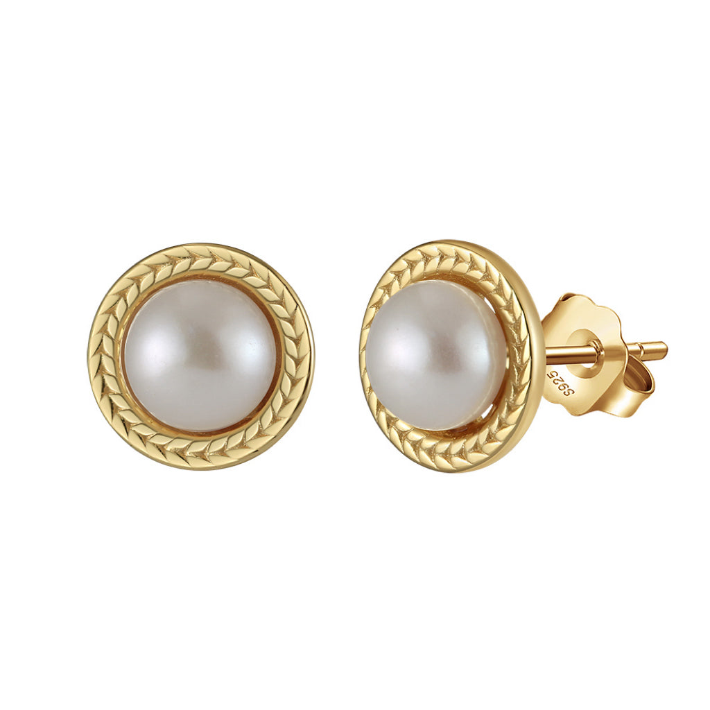 Cultured Freshwater Pearl 925 Sterling Silver 14K Gold Plated Vintage Large Pearl Earrings