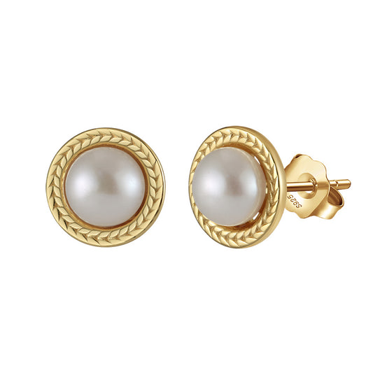 Cultured Freshwater Pearl 925 Sterling Silver 14K Gold Plated Vintage Large Pearl Earrings