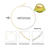 Cultured Freashwater Pearl 14K Gold Plated 925 Sterling Silver Vintage Paper Clip Necklace