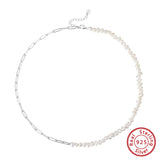 Cultured Freashwater Pearl 14K Gold Plated 925 Sterling Silver Vintage Paper Clip Necklace