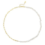 Cultured Freashwater Pearl 14K Gold Plated 925 Sterling Silver Vintage Paper Clip Necklace