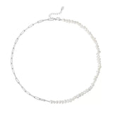 Cultured Freashwater Pearl 14K Gold Plated 925 Sterling Silver Vintage Paper Clip Necklace