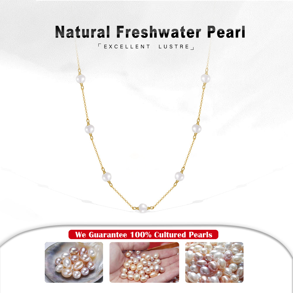 Cultured Freashwater Pearl 14K Gold Plated 925 Sterling Silver White Pearl Necklace