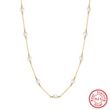 Cultured Freashwater Pearl 14K Gold Plated 925 Sterling Silver White Pearl Necklace