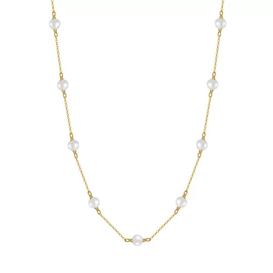 Cultured Freashwater Pearl 14K Gold Plated 925 Sterling Silver White Pearl Necklace