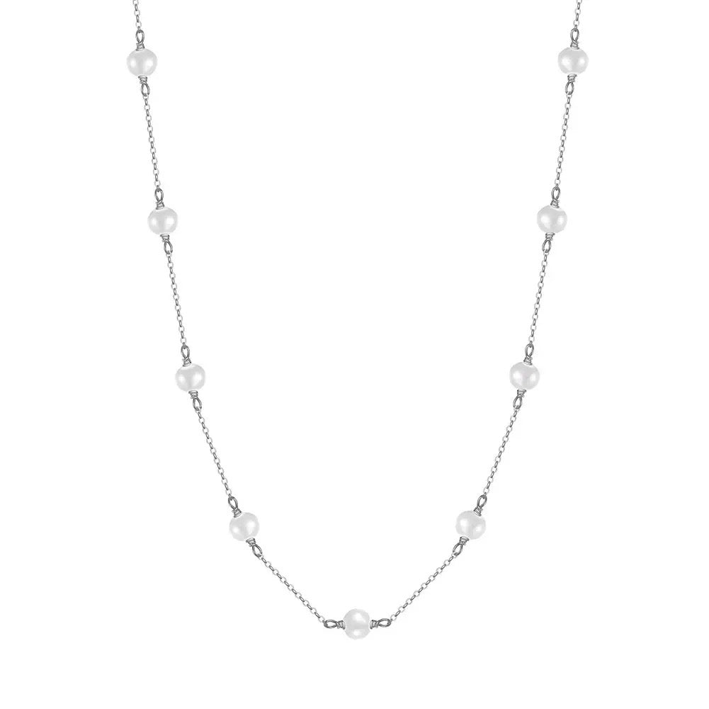 Cultured Freashwater Pearl 14K Gold Plated 925 Sterling Silver White Pearl Necklace
