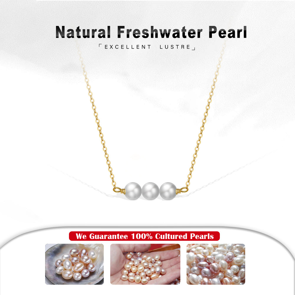 Cultured Freshwater Pearl 14K Gold Plated 925 Sterling Silver Three Pearl Necklace