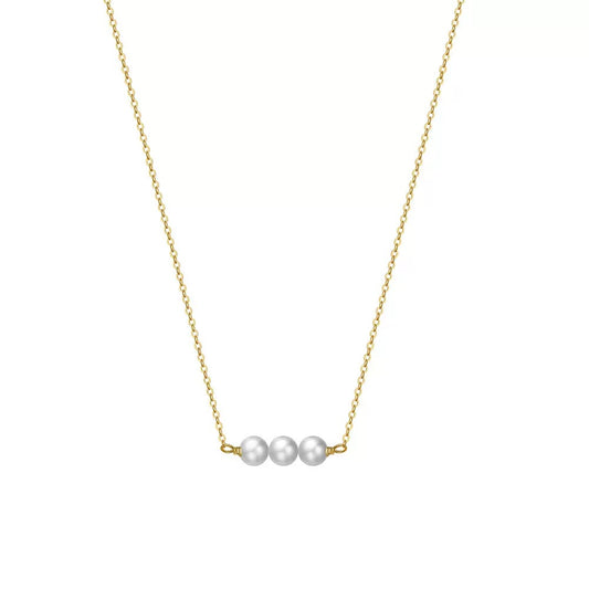 Cultured Freashwater Pearl 14K Gold Plated 925 Sterling Silver Three Pearl Necklace