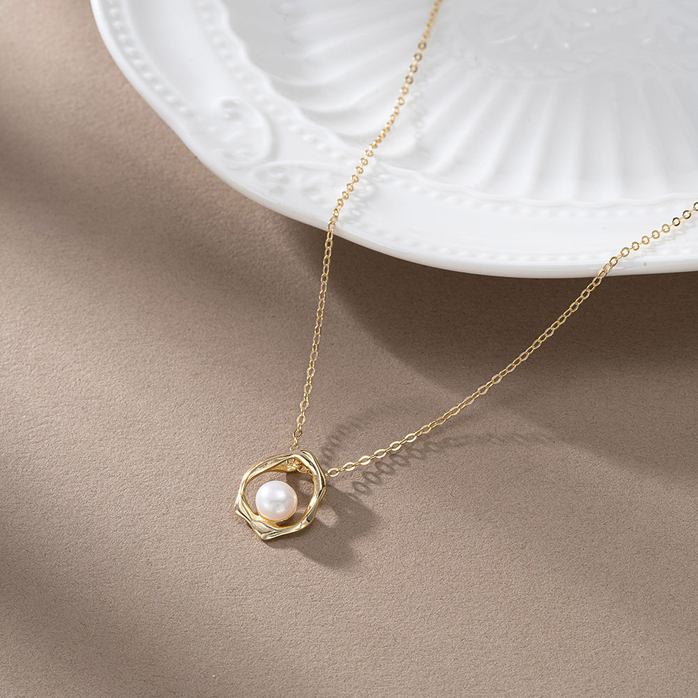 Cultured Freashwater Pear 14K Gold Plated 925 Sterling Silver Flower Shaped Necklace