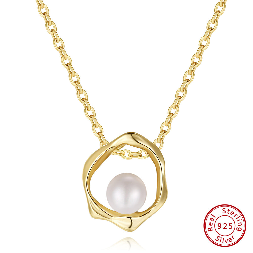 Cultured Freashwater Pear 14K Gold Plated 925 Sterling Silver Flower Shaped Necklace