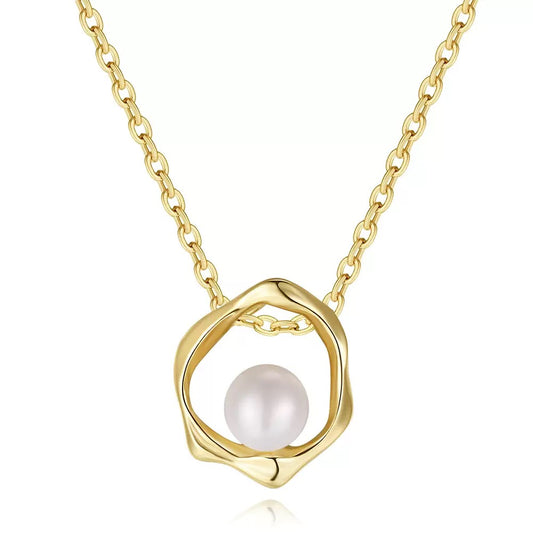 Cultured Freashwater Pear 14K Gold Plated 925 Sterling Silver Flower Shaped Necklace