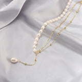 Cultured Freshwater Pearl 925 Sterling Silver 14K Gold Plated French Vintage Double-layer Necklace